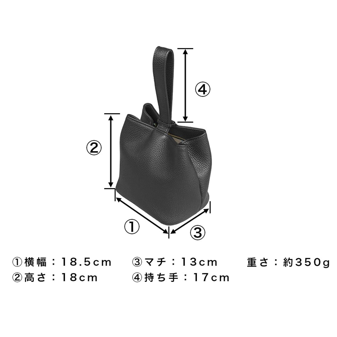 巾着レザーバッグ ブラック