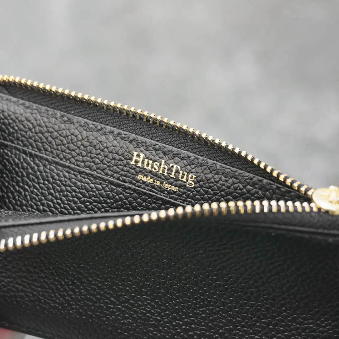 Pure Shrink Leather Fragment Case, Black (Gold Zipper)