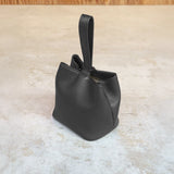 Drawstring Leather Bag Black