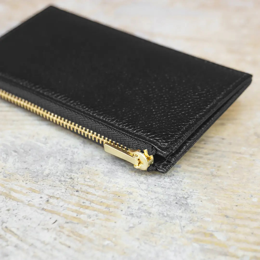 Pure Shrink Leather Fragment Case, Black (Gold Zipper)