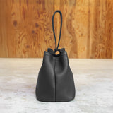Drawstring Leather Bag Black