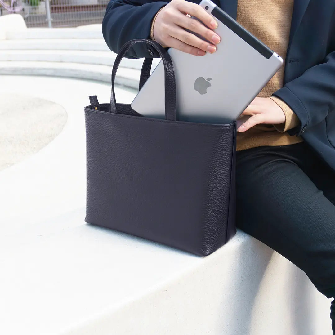Navy Leather Mini Tote