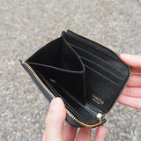 純縮水皮革 L 拉鍊皮夾 黑色