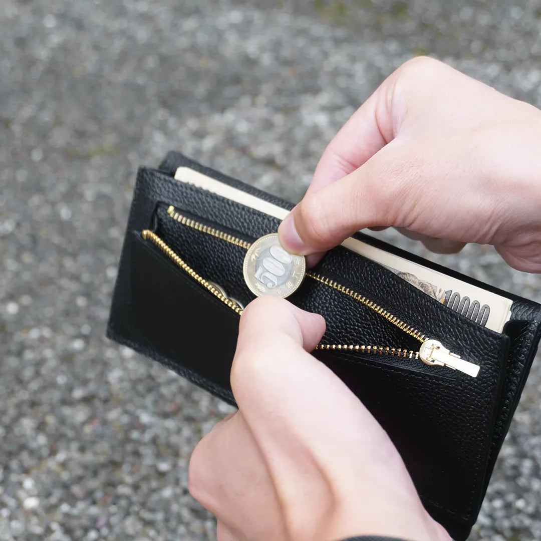Pure Shrink Leather Long Wallet Black