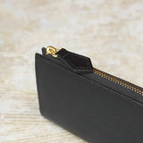 純縮水皮革 L 拉鍊皮夾 黑色