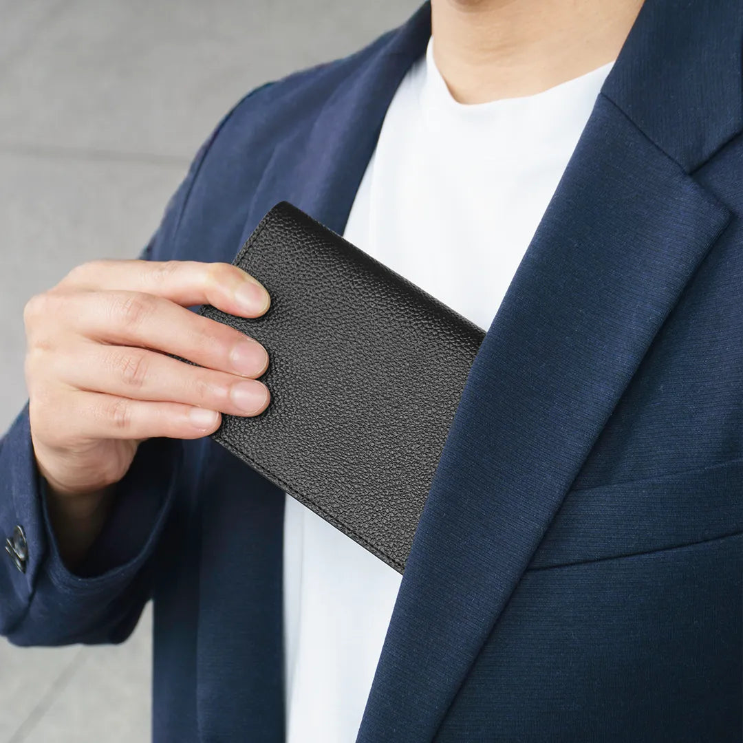 Pure Shrink Leather Long Wallet Black