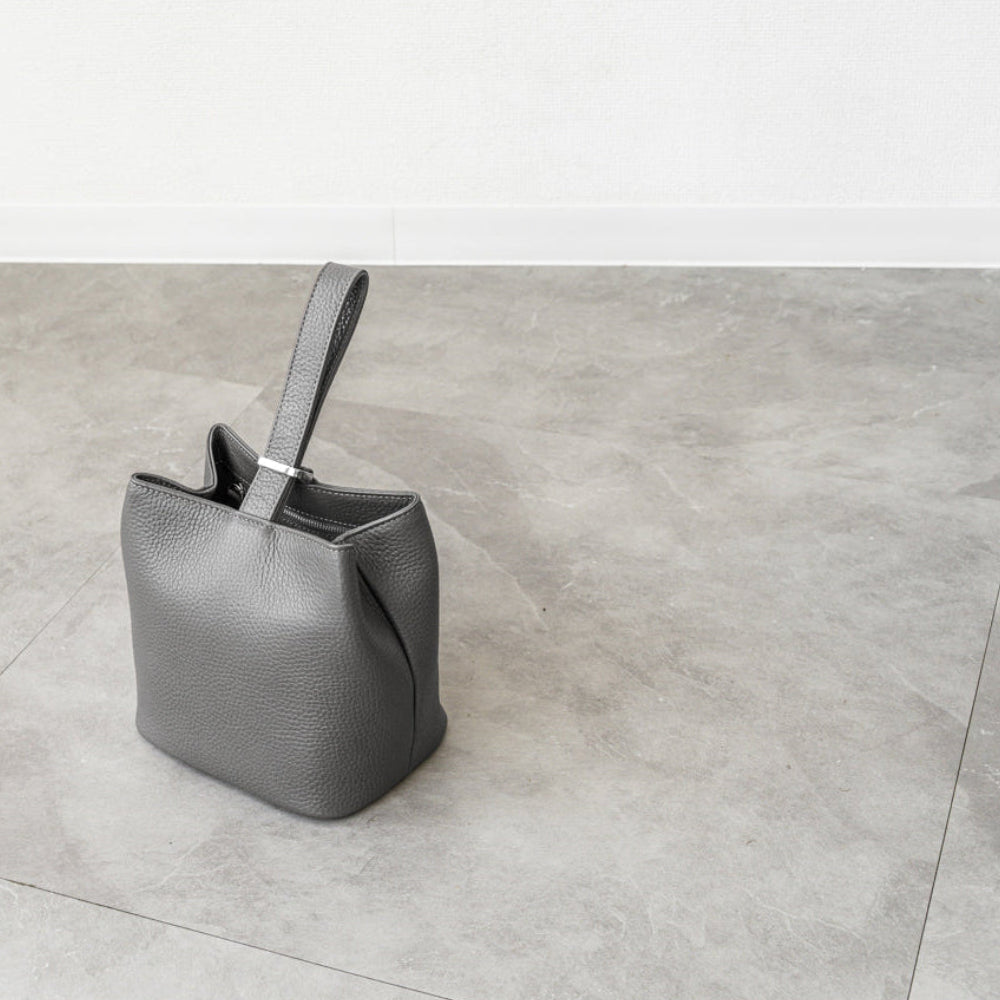 Drawstring Leather Bag Black