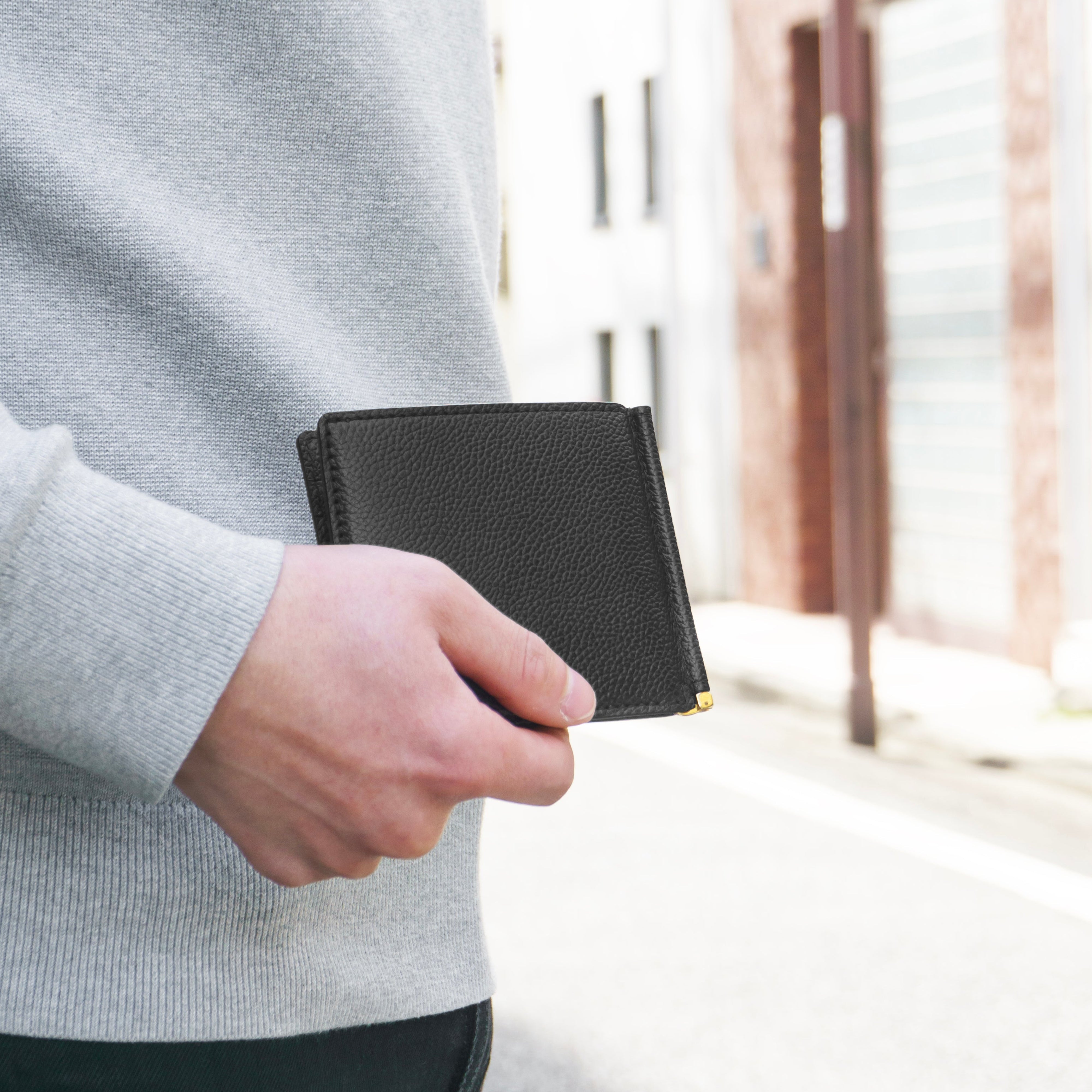 Pure Shrink Leather Long Wallet Black