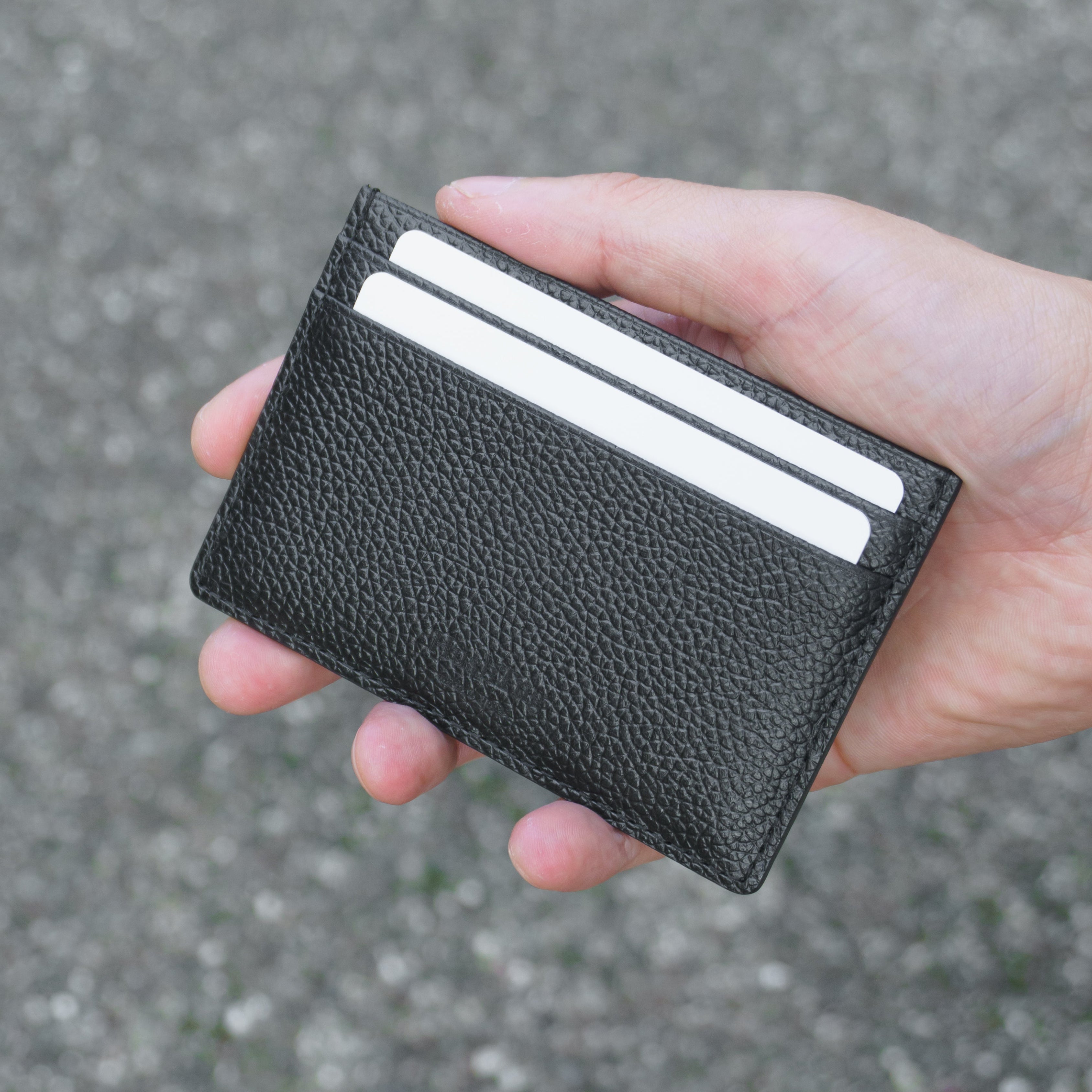 Pure Shrink Leather Card Holder in Black