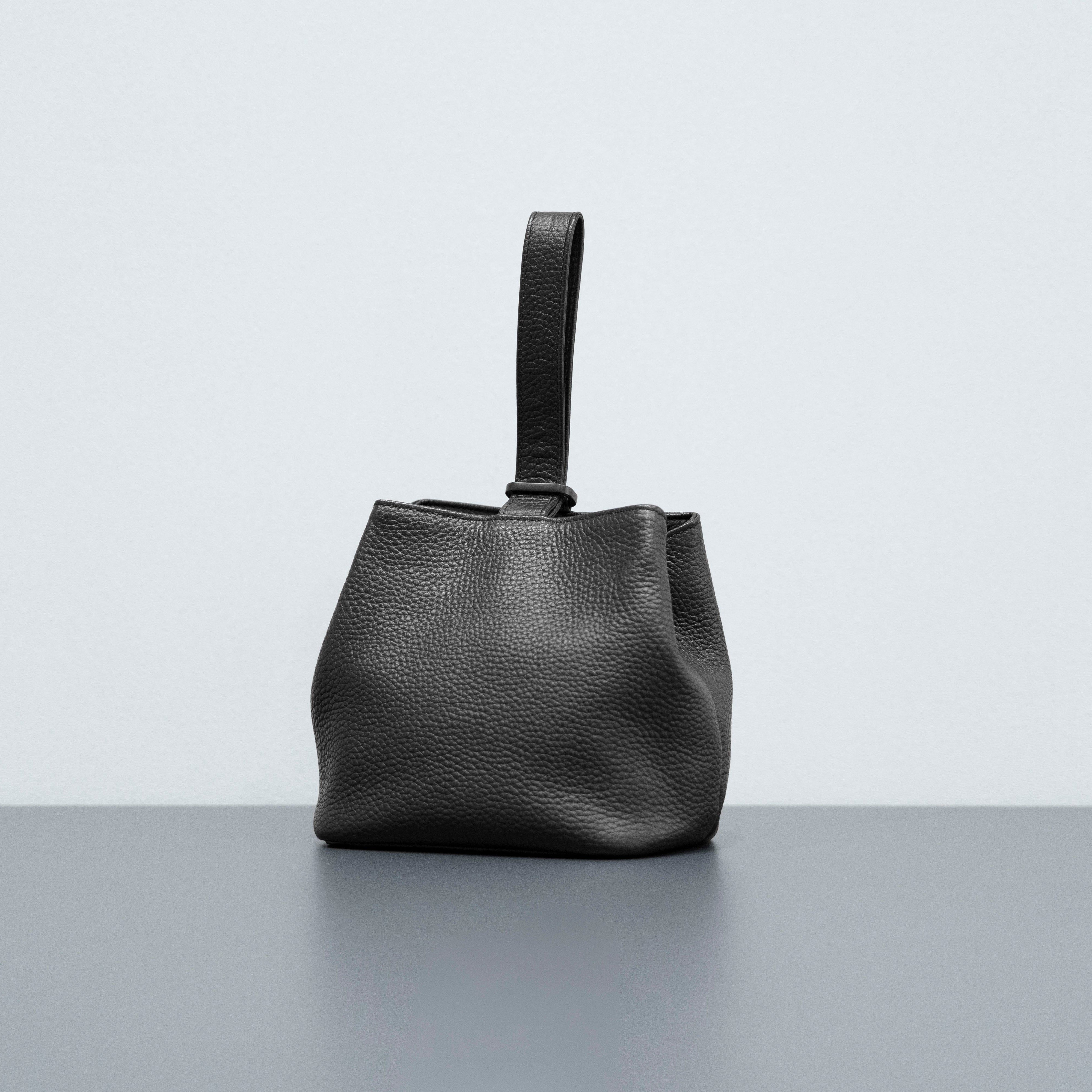Drawstring Leather Bag Black