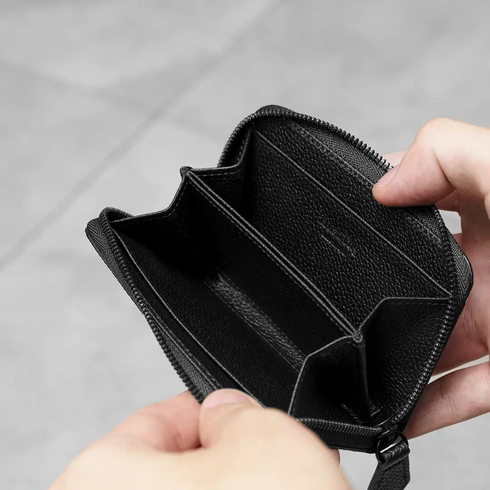 Hushtag 国産革財布　ブラック ピュアシュリンクレザー Lジップウォレット ブラック – HushTug