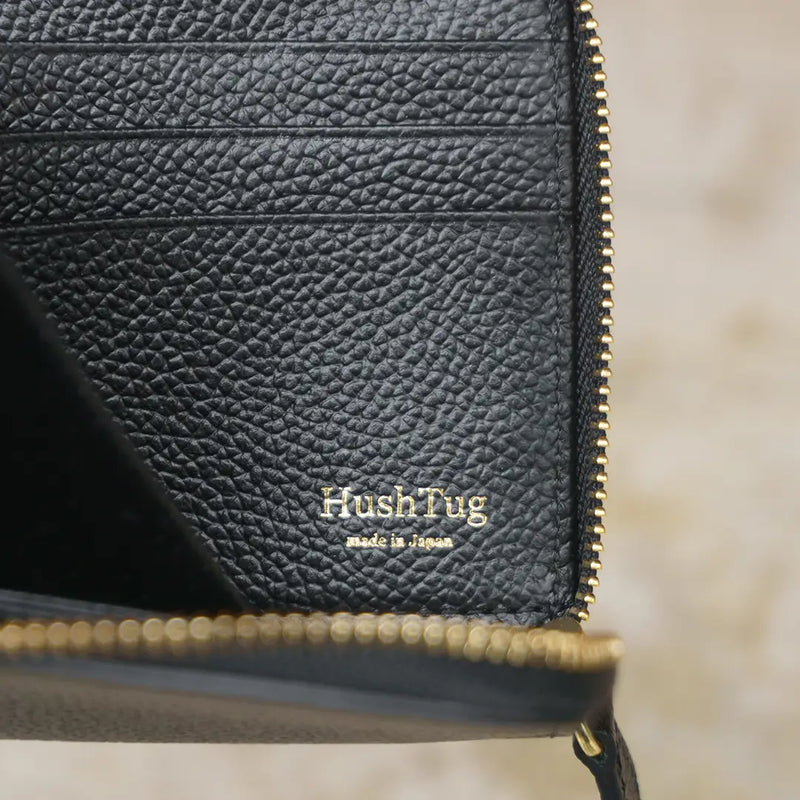ピュアシュリンクレザー Lジップウォレット ブラック – HushTug ピュアシュリンクレザー Lジップウォレット ブラック – HushTug