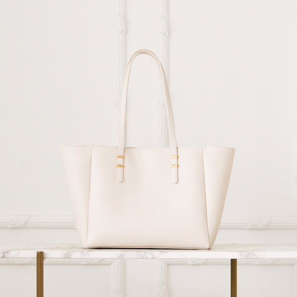 READYMADES ベージュ トートバッグ ピンクベージュ）帆布とカメリア柄のサイドポケット付きA4トート