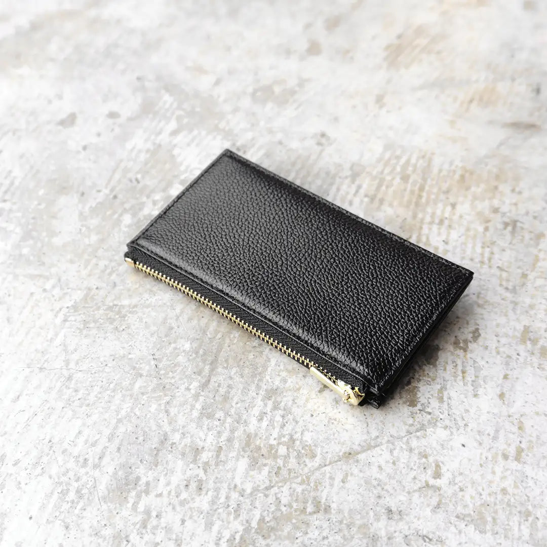 Pure Shrink Leather Fragment Case, Black (Gold Zipper)