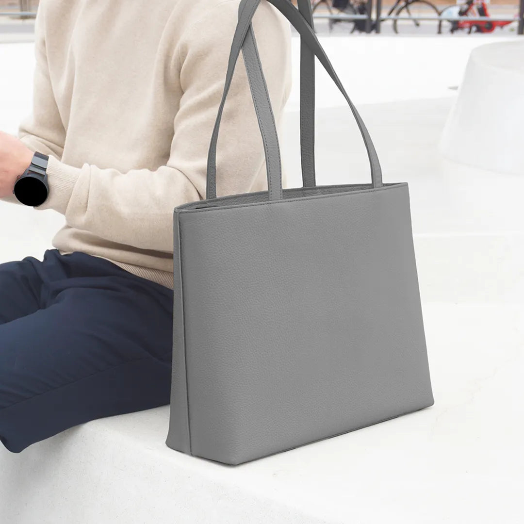 Leather Tote, Dark Grey