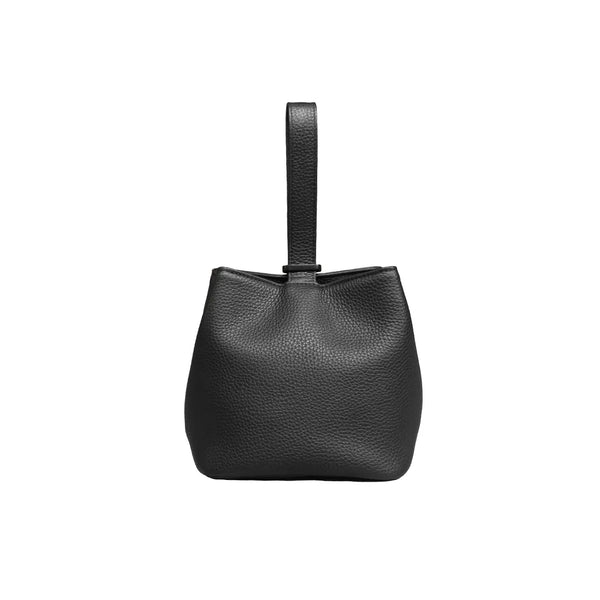 Drawstring Leather Bag Black