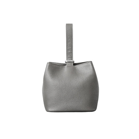 美品　HashTug ハッシュタグ　巾着　レザー　革 巾着レザーバッグ ダークグレー