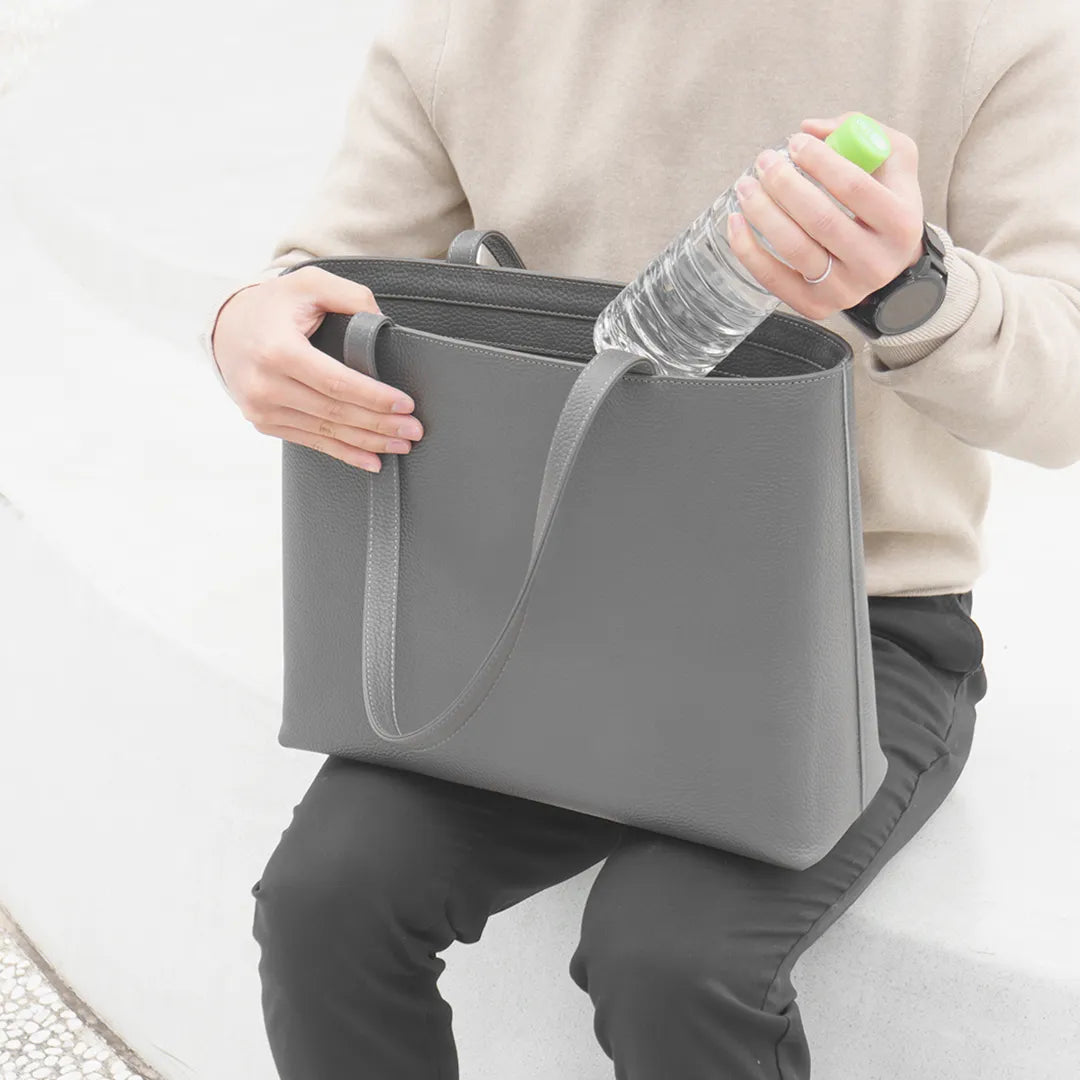 Leather Tote, Dark Grey