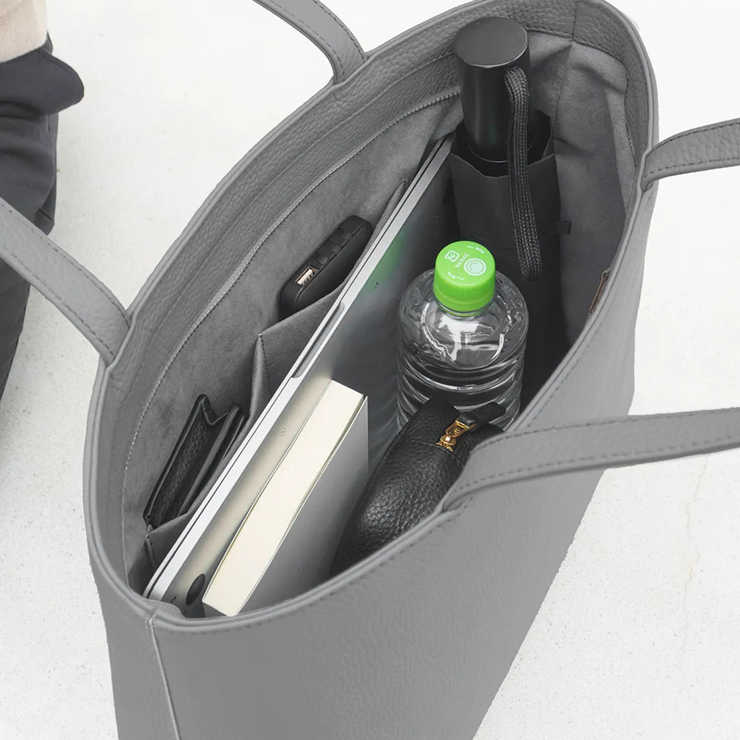 Leather Tote, Dark Grey