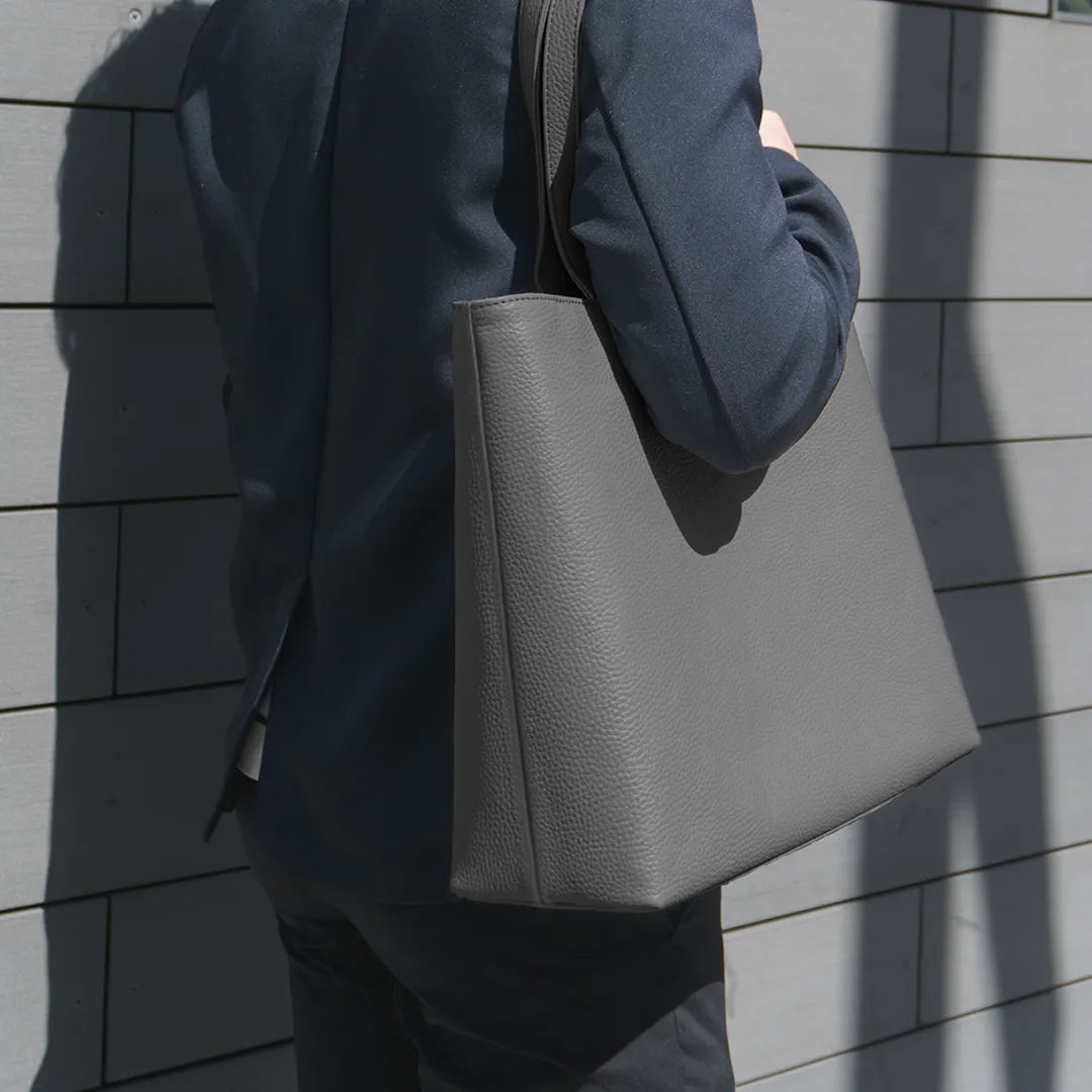 Leather Tote, Dark Grey
