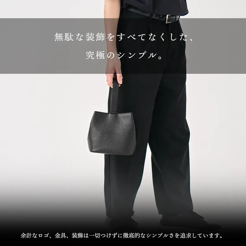 巾着レザーバッグ ブラック