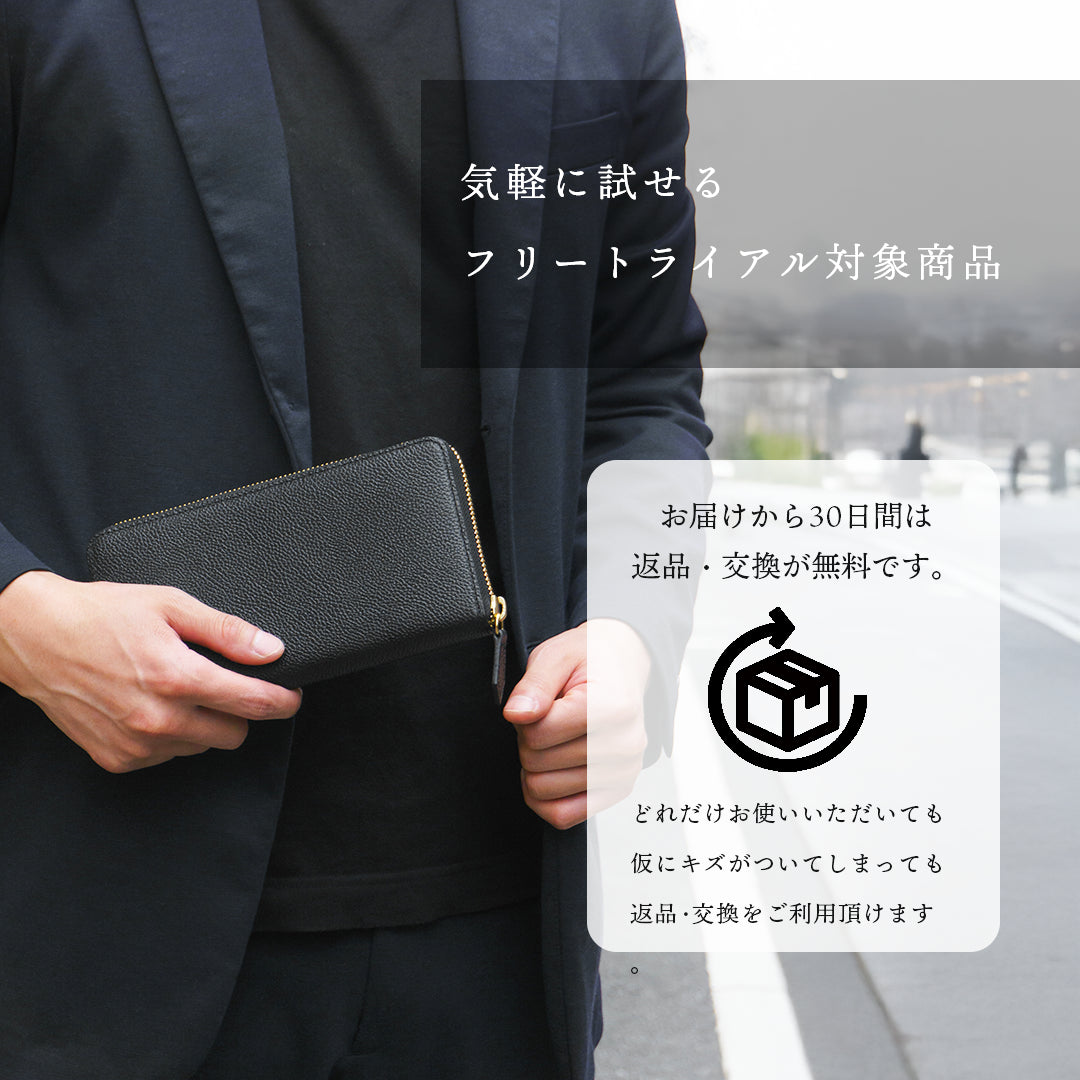 Pure Shrink Leather Round Zip Wallet in Black