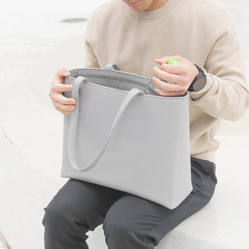 レザートート ホワイトグレー