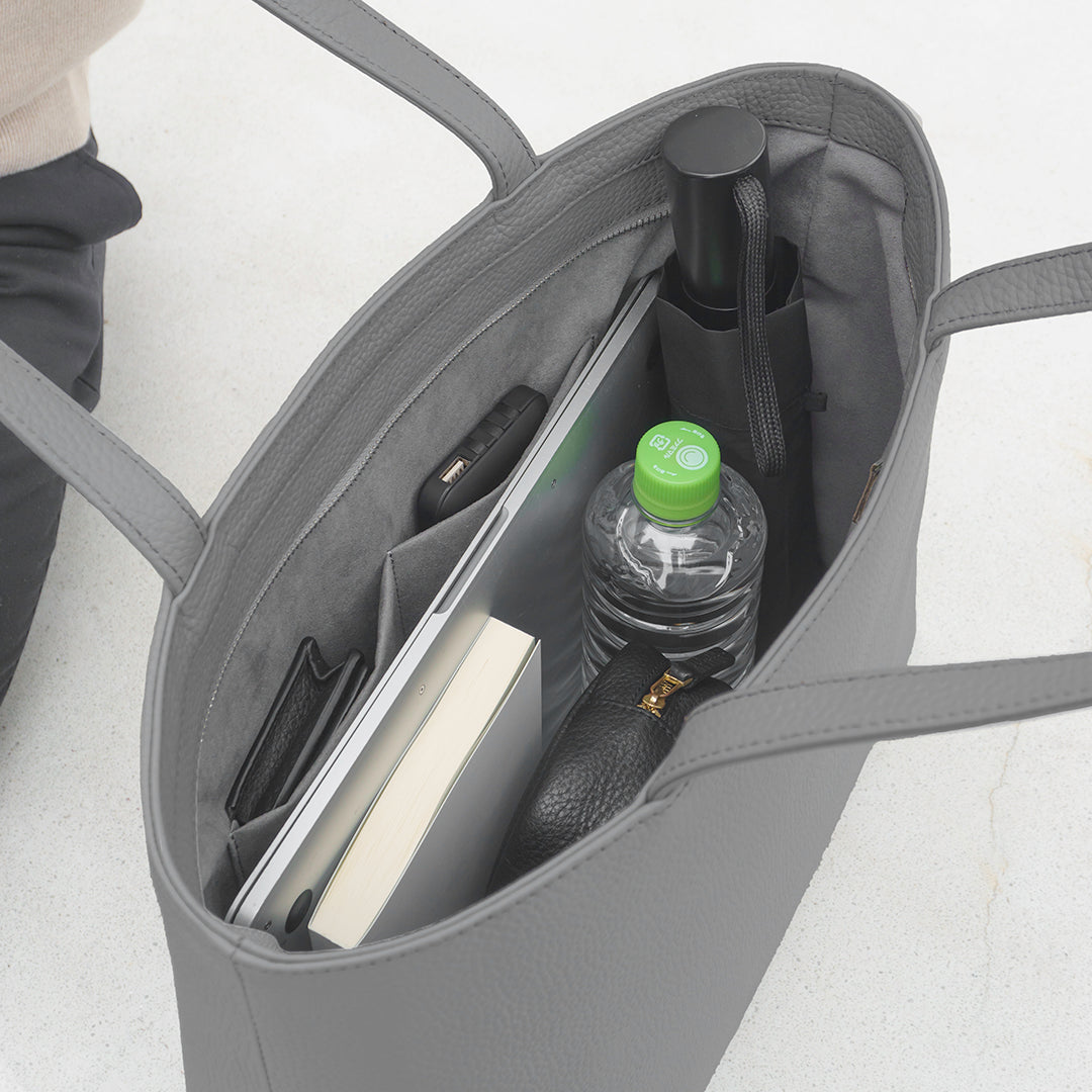 [New] Leather Tote, Dark Grey