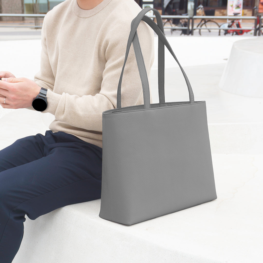 [New] Leather Tote, Dark Grey
