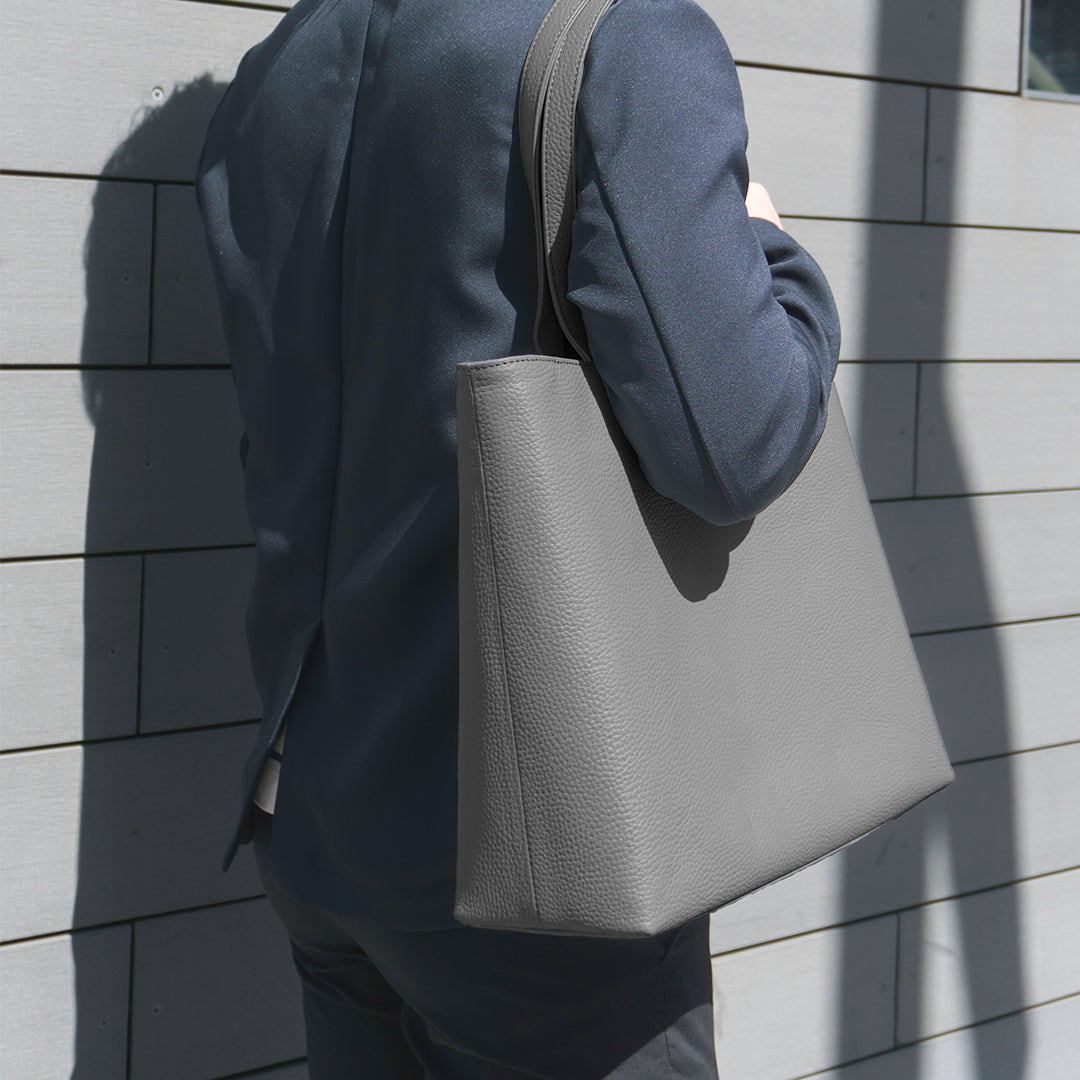 [New] Leather Tote, Dark Grey