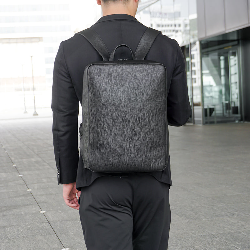 HushTug(ハッシュタグ) スクエアリュック ブラック 本革 スクエアバックパック ブラック – HushTug