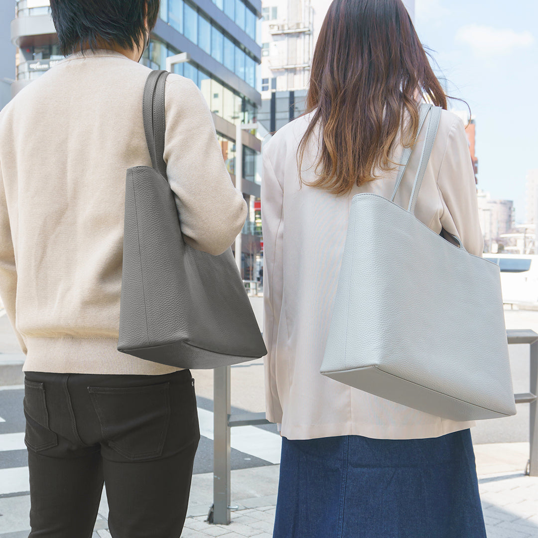 [New] Leather Tote, Dark Grey